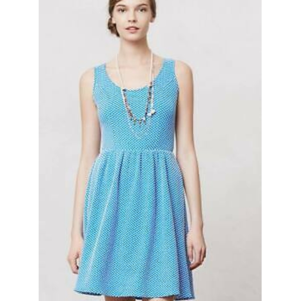 Anthropologie Maeve Caldera Blue Polka Dot Dress Small